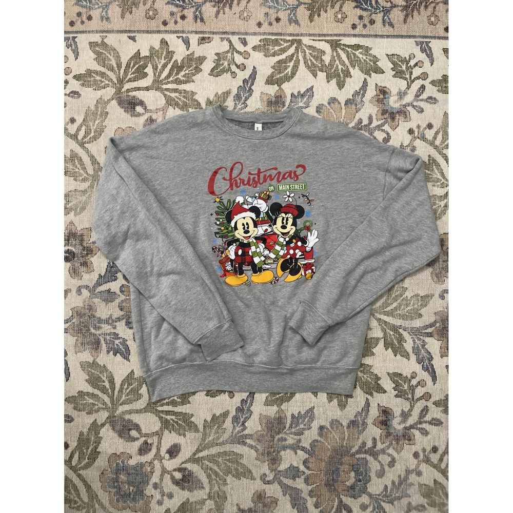 Bella+Canvas Sweatshirt Unisex Medium Gray Excellent Christmas Mickey Minnie